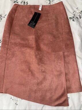 MarlaWynne Rose-Pink Suede Pencil Skirt